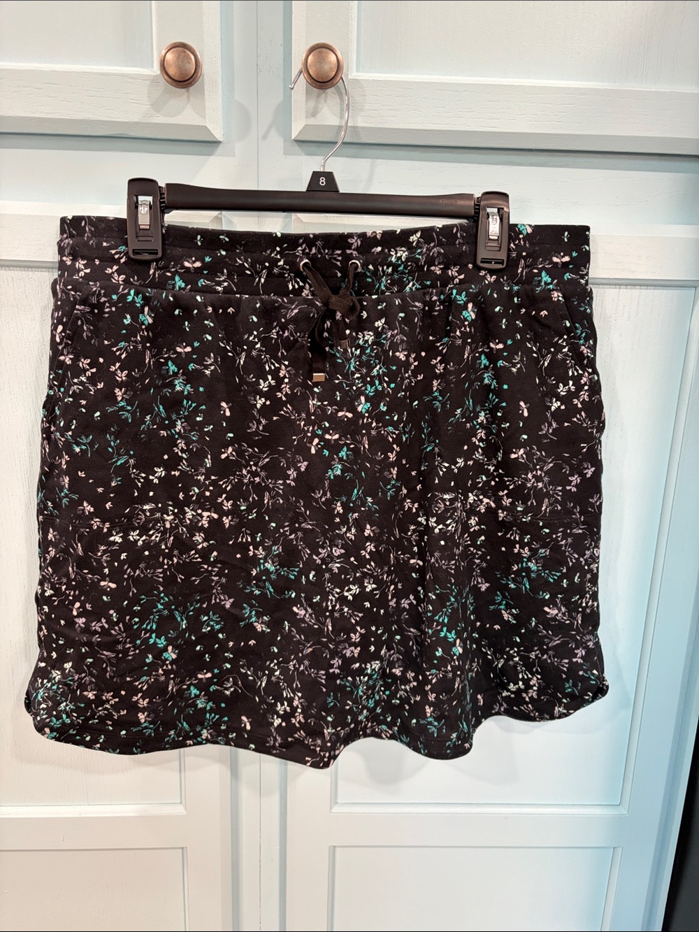croft & barrow Black Mini Skort with Teal and White Floral Accents